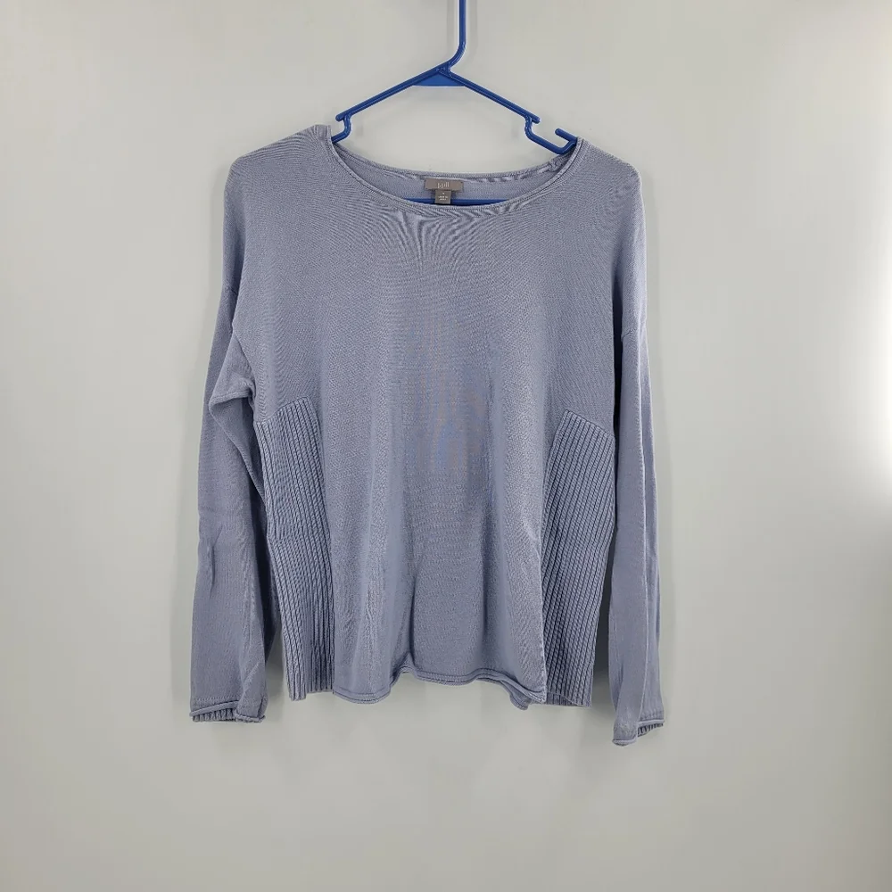 J Jill Sweater Womens Knit Wide Neck Light Blue 100% Cotton Top Classic Sz Small